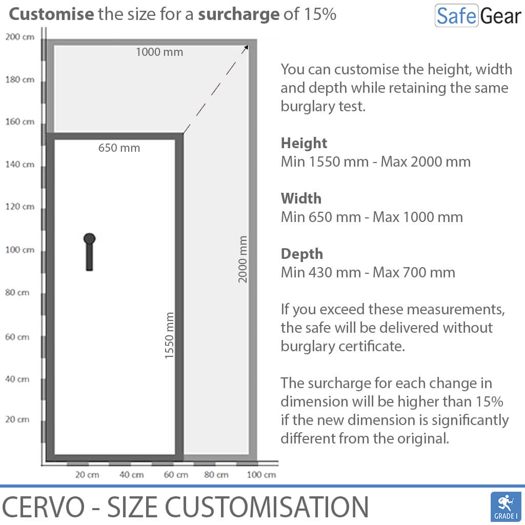 Cervo size customisation: height, width and depth on request
