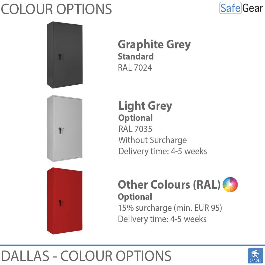 Dallas colour options: Graphite Grey, Light Grey and other RAL colours