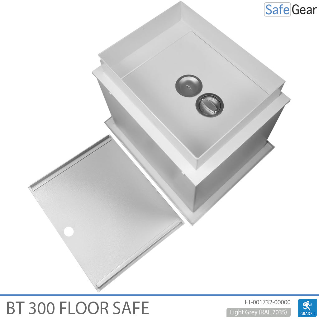 BT 300 underfloor safe with the cover removed and the door closed
