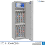 STC 2-800 Kombi key safe in light grey, door open with keys and A4 binders on the shelf