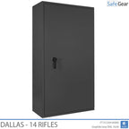 Dallas 14 gun safe in Graphite Grey, door closed, key lock