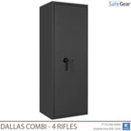 Dallas Combi 4 gun safe in Graphite Grey, door closed, key lock
