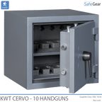 KWT Cervo 10 gun safe in Graphite Grey, door half open with empty foam handgun holders