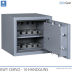 KWT Cervo 10 gun safe in Graphite Grey, door open with empty foam handgun holders