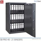SB Pro 40 document cabinet, door open with 21 binders on movable shelves