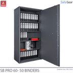 SB Pro document cabinet, door open with binders on movable shelves