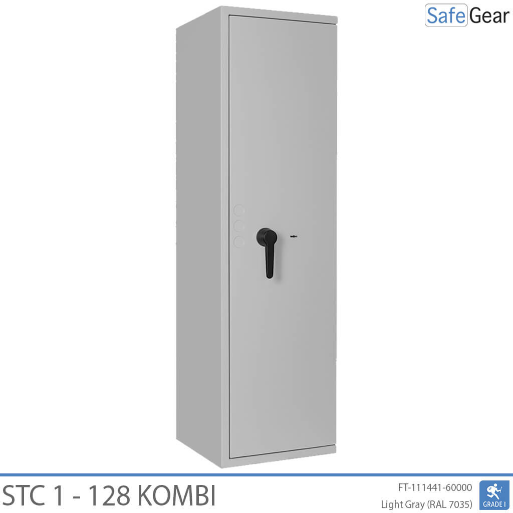 STC 1-128 Kombi key safe in light grey, door closed, front view