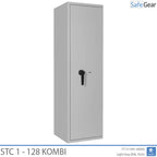 STC 1-128 Kombi key safe in light grey, door closed, angled view