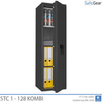 STC 1-128 Kombi key safe in graphite grey, door open at 45 degrees with key walls and binders