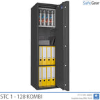 STC 1-128 Kombi key safe in graphite grey, door fully open, key walls, valuables and binders