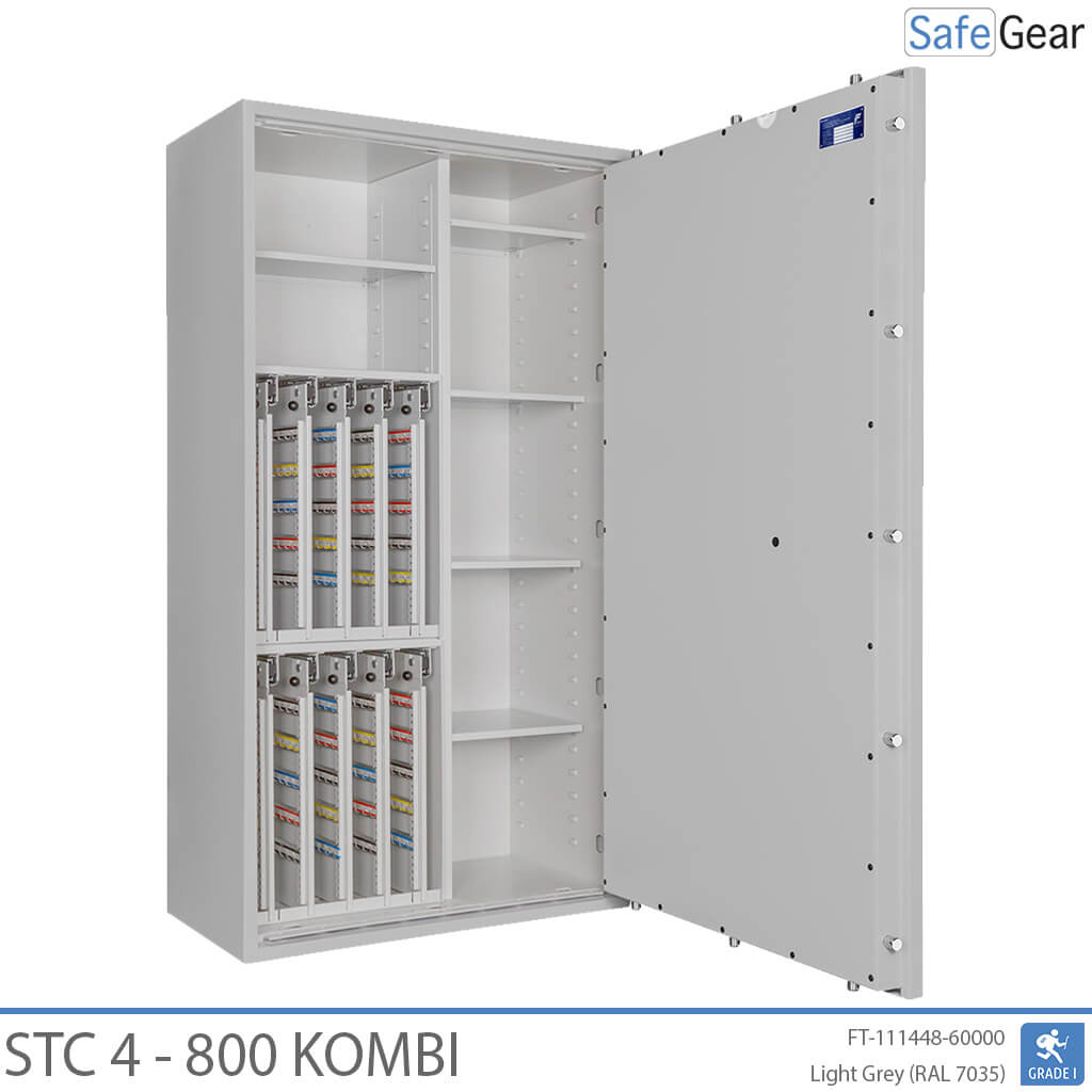 STC 4-800 Kombi key safe in light grey, door fully open, key walls and shelves