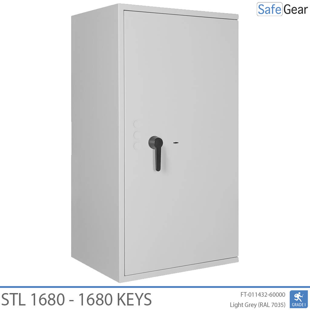 STL 1680 key safe in Light Grey, front view