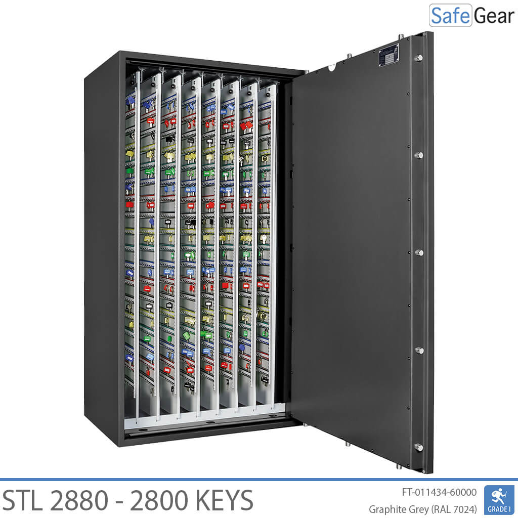 STL 2880 key safe in Graphite Grey, door fully open