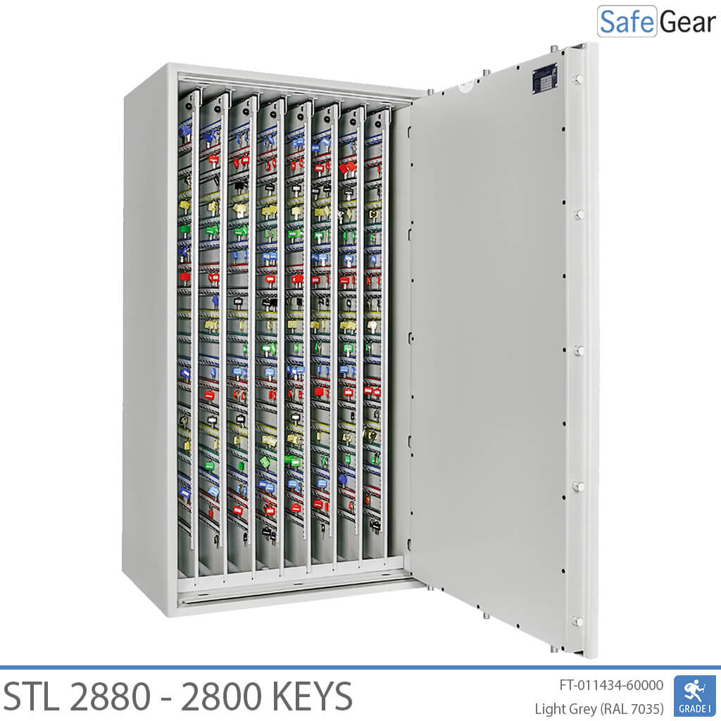 STL 2880 key safe in Light Grey, door fully open