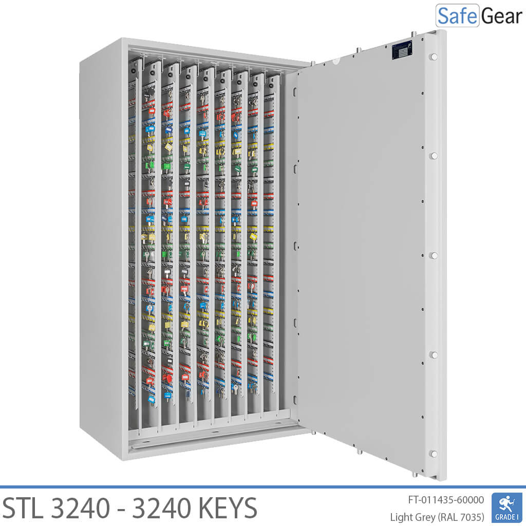 STL 3240 key safe in Light Grey, door fully open